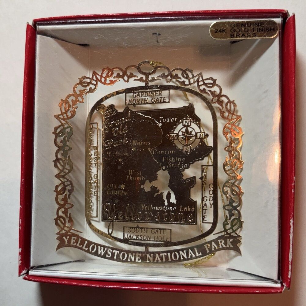 Yellowstone Park 24K Gold Flashed Brass XmasCut Out Ornament Nation's Treasures